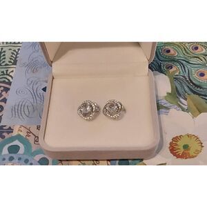 Stunning New Genuine White Topaz Halo SwirlStud Earrings~.925 Sterling